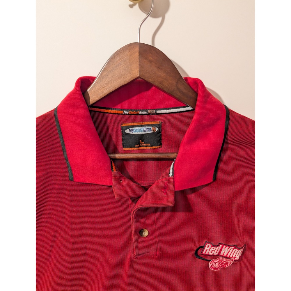 NHL Detroit Red Wings Polo Mens Large Red Excellent Ribbed Knit Hockey Fan